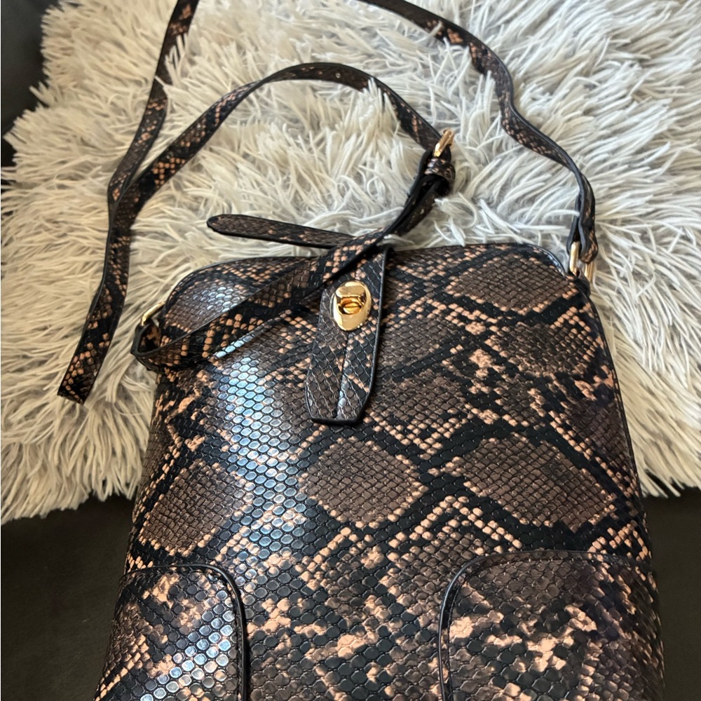 Micros Black and Brown Snakeskin Crossbody Bag